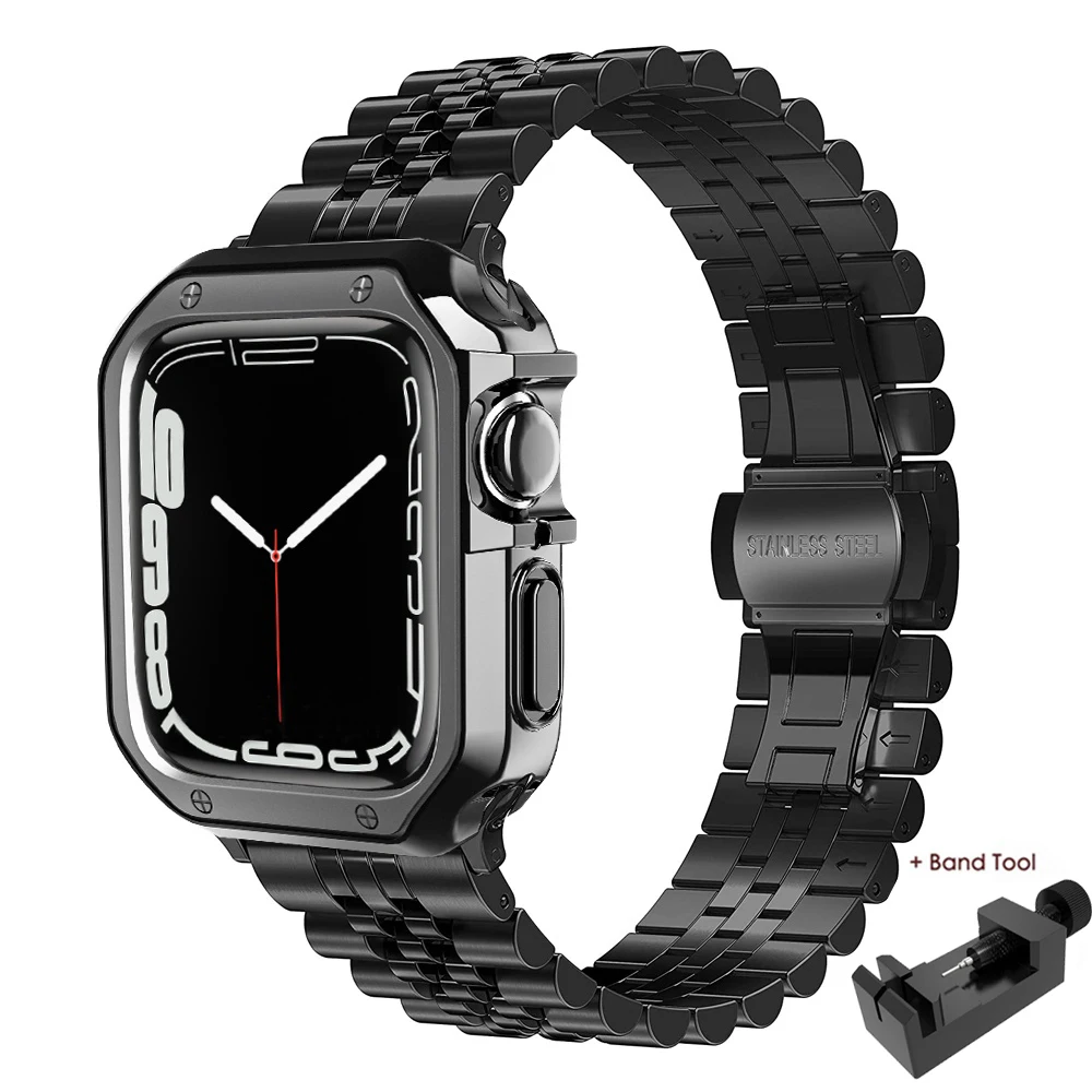 Correa de acero inoxidable y funda para Apple Watch, 38mm, 42mm, 40mm, 44mm, 41mm, 45mm, Correa de Metal para iWatch Series 8, 7, 6, SE 5, 4, 3, 2, 1