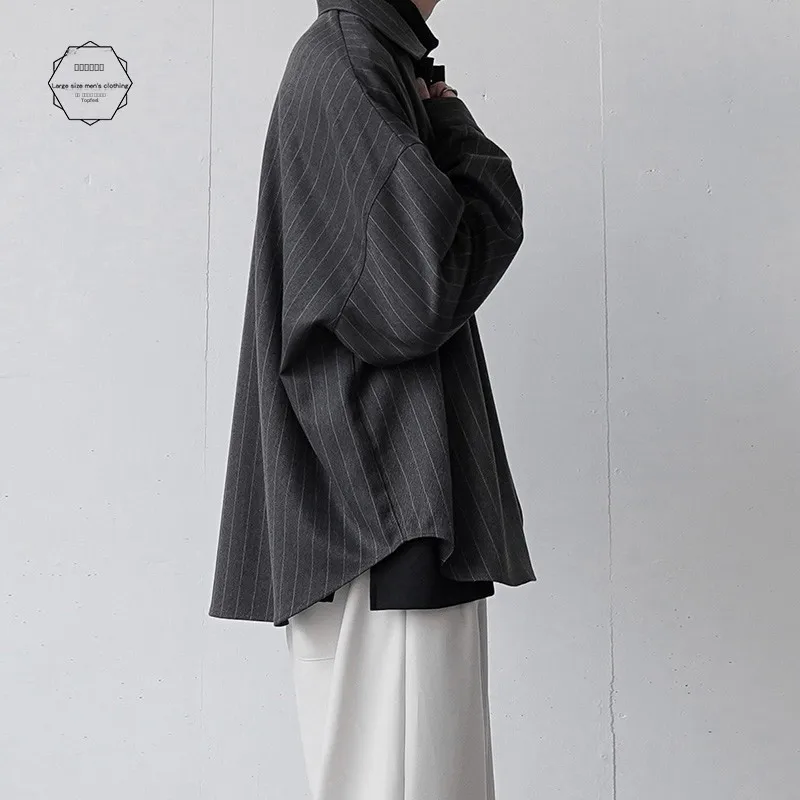 

Мужская рубашка свободного кроя в черно-белую полоску с длинным рукавом, весна-лето, модная повседневная модель в корейском стиле, из полиэфирного волокна, с острым воротником