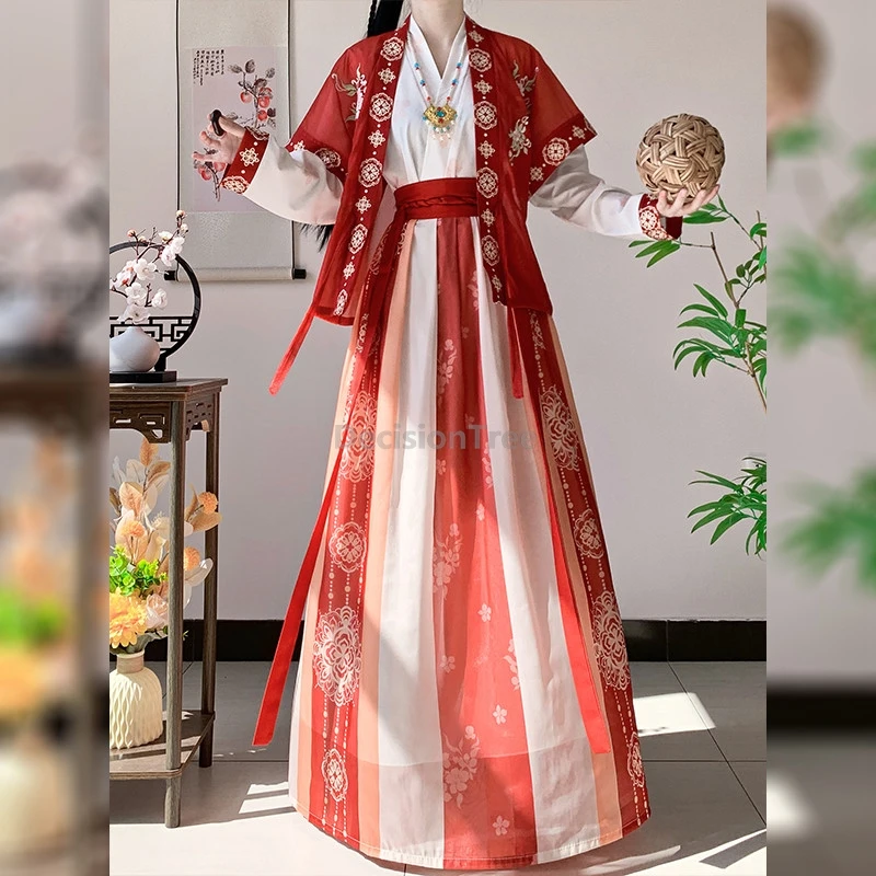 Chinese Traditional Tang Dynasty Knee Length Pleated Skirt Hanfu Set Women Cosplay Costume Fairy Dress Stage Performance Hanfu