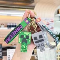 Game Minecraft Figure Model Toys Pixel Keychain My World Cartoon Creeper Doll Silicone Pendant Keyring Car Backpack Key Gifts