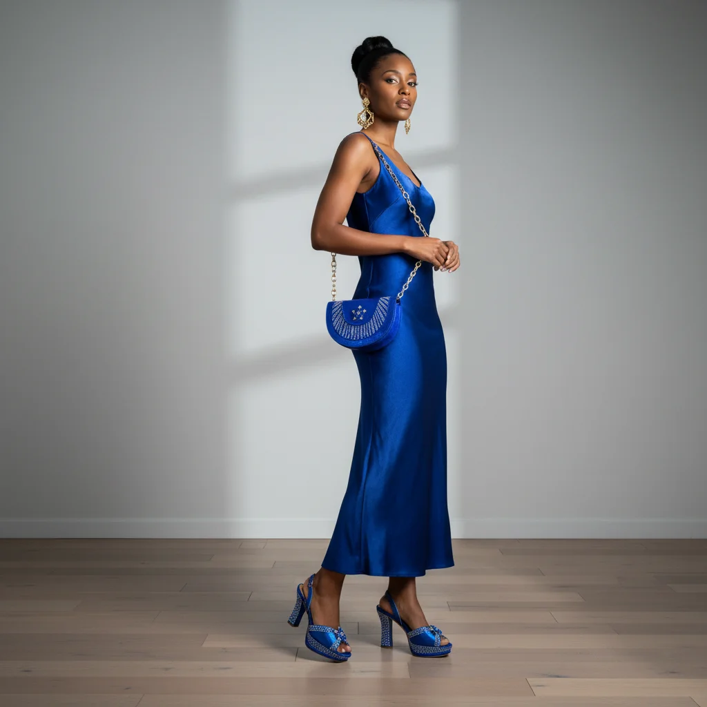 2026 New Nigerian Bigger Size Women Heel Party Shoes and Bag Set Royal Blue Colour Rhinestone Handbag Italian Design Wedding
