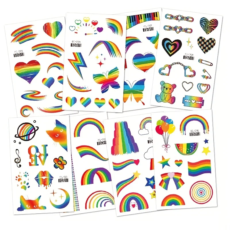 15pcsGlitter Rainbow Temporary Tattoo Stickers Pride Month Butterfly Heart Rainbow Party Favors for Pride Day Parade and Holiday