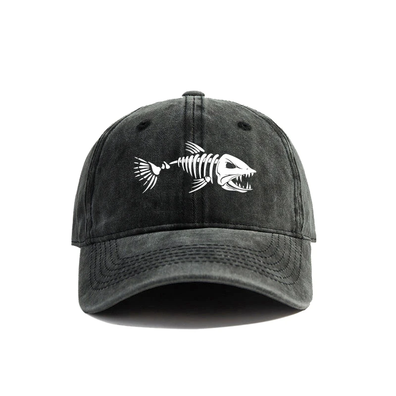 Fishbone Baseball Cap Summer Distressed Dad Hats Men Outdoor Fishing Skeleton Fish Bone Caps MZ-496