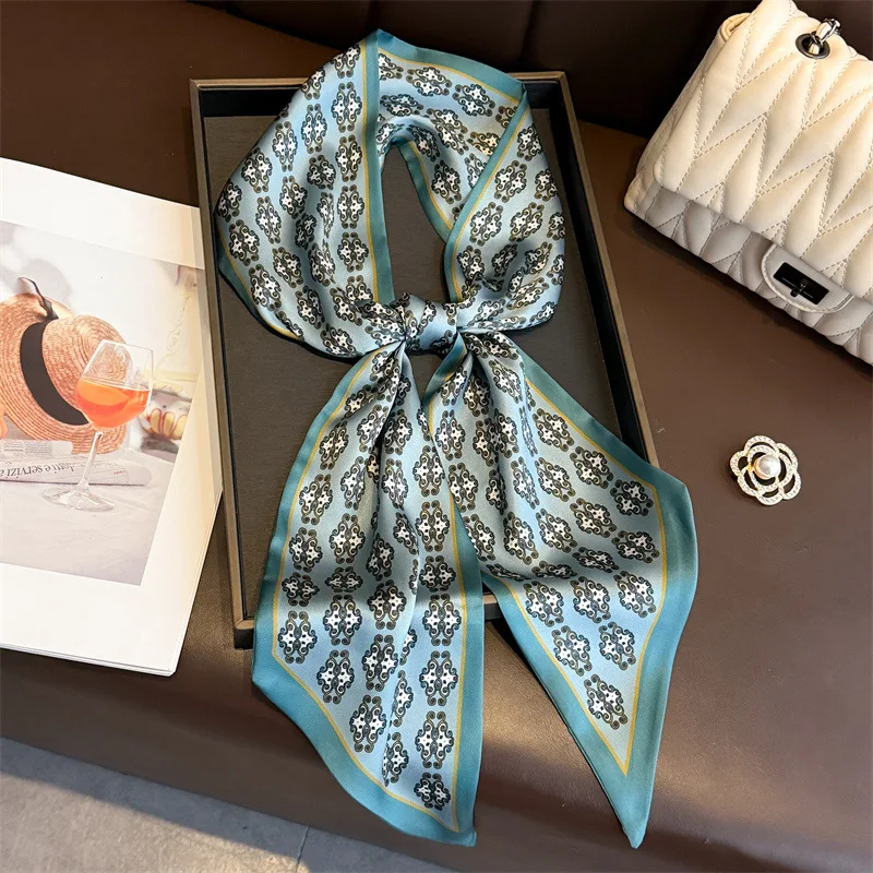 

New Long Neckerchief Skinny Hair Bands Women Silk Scarfs Fashion Headbands Bag Scarves Print Hairband Neck Scarf For Ladies