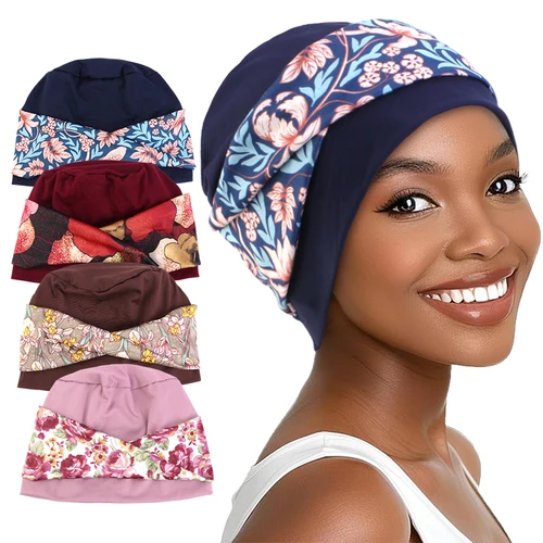 Nuevas mujeres musulmanas estampado turbante torcido Pre atado diadema flor interior Hijabs sombrero Bandana gorros capó cáncer quimio gorra cubierta de pelo