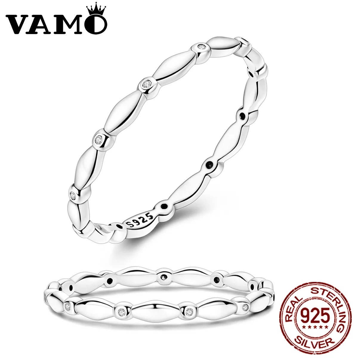 VAMO 925 Sterling Silver Rings Sparkling Simple Dewdrop Diamond Layered Ring Wedding Rings For Women Jewelry Anniversary Gift