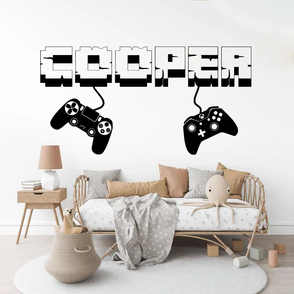 

Custom Name Game Controller Joystick Wall Sticker Playroom Video Gaming Zone Gamepad Wall Decal Bedroom Vinyl Home Decor