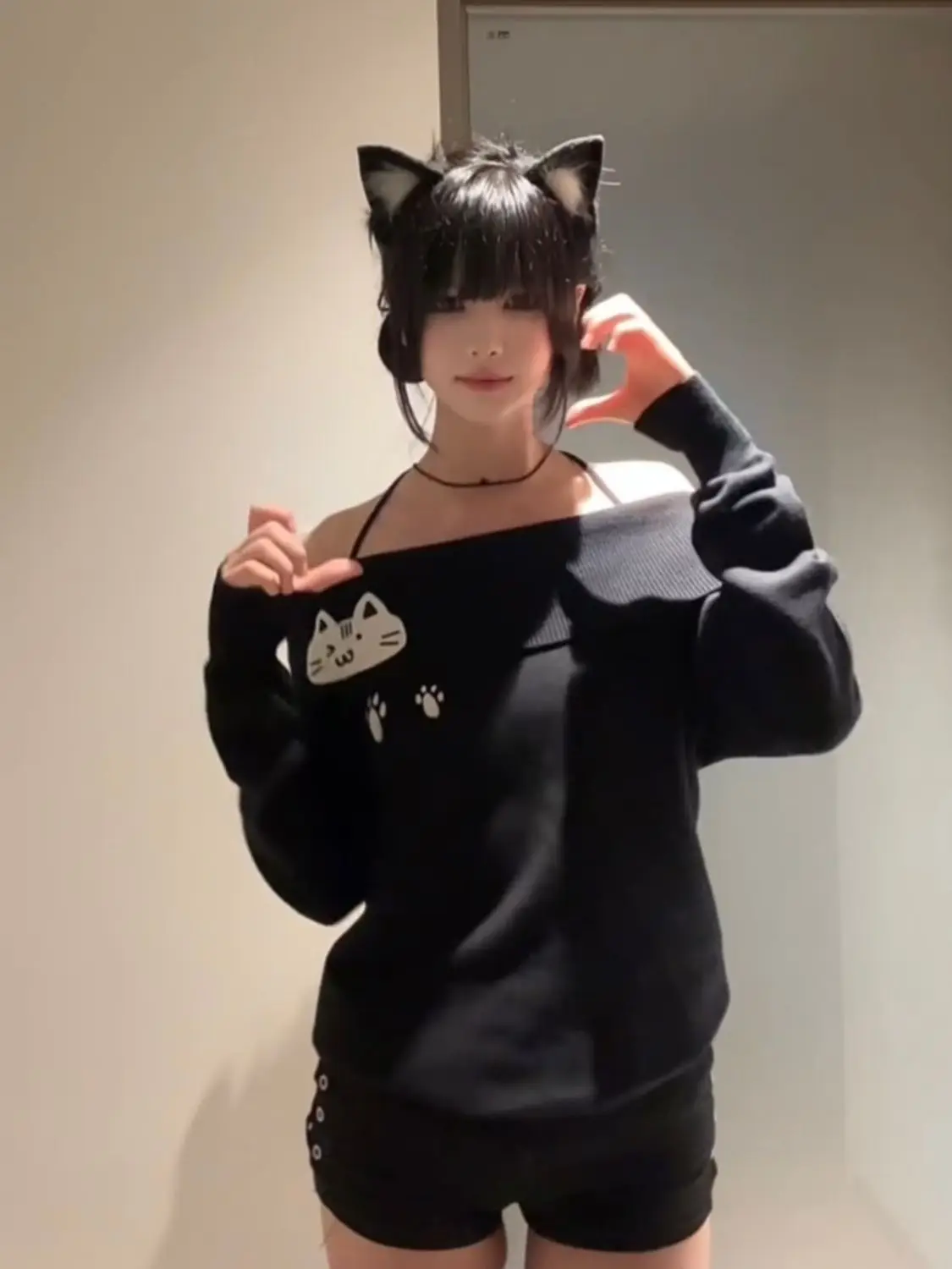 Autunno gotico vintage elegante Sweatershit donna Y2k slash neck stampa cartoon design top femminile sexy retrò abiti popolari coreani