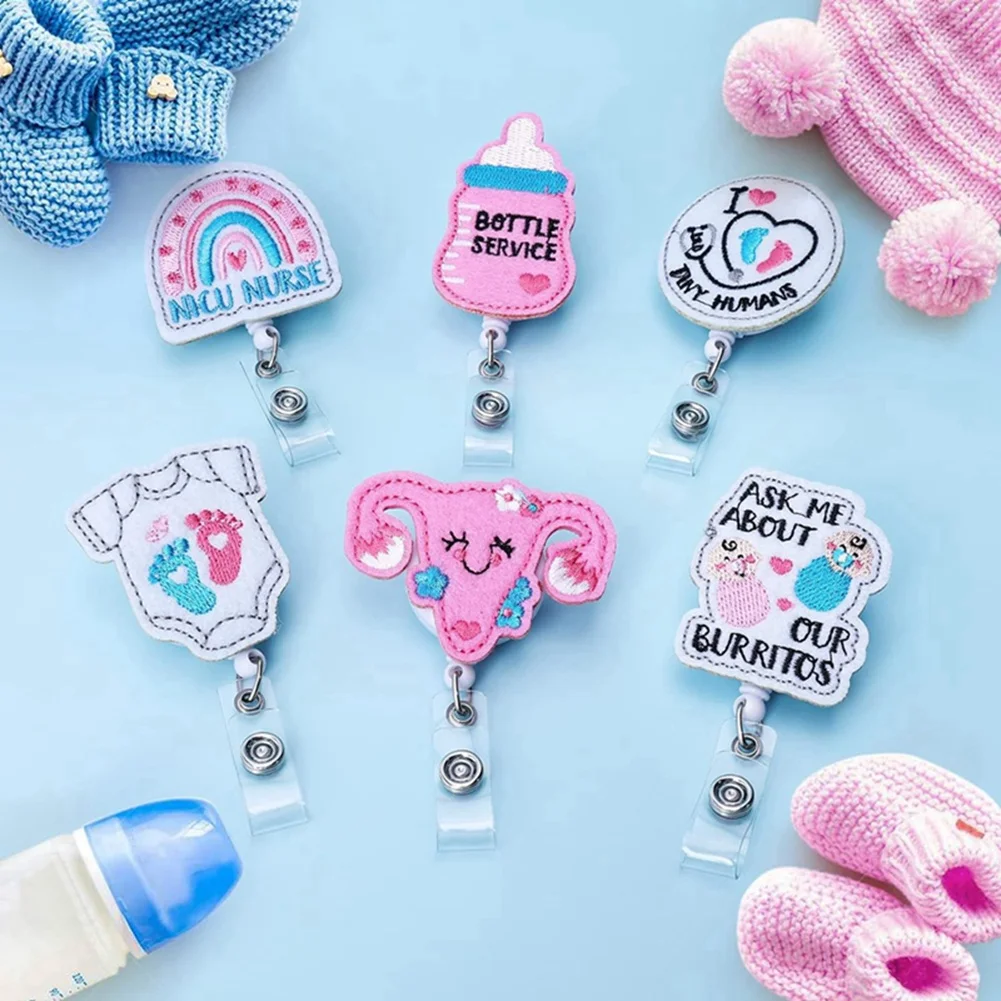 A29F-6 Pcs Labor And Delivery Nurse Felt Badge Reels NICU Nurse Retractable Cute Badge Holder With Alligator Clip