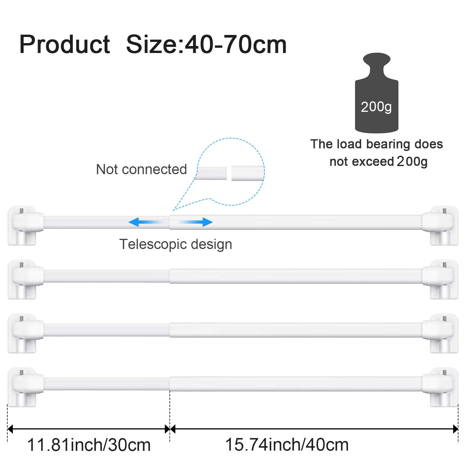 4Pcs Adjustable Curtain Rod Bathroom Bar Shower Extendable Telescopic Poles Without Drilling Hanger Rods for Kitchen Home Hotel