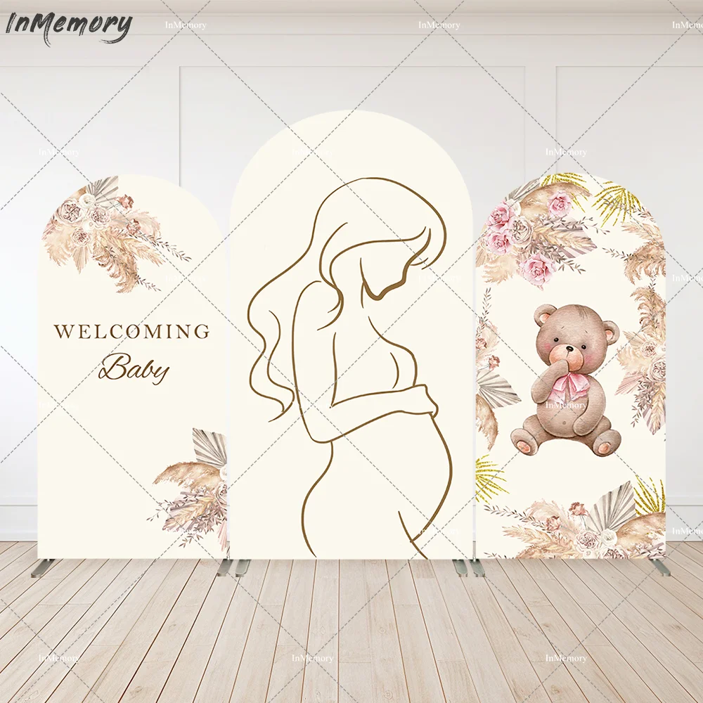 

Baby Shower Decoration Boho Pampas Bear Arch Backdrop Covers Pregnant Woman Chiara Wall Newborn Photo Background