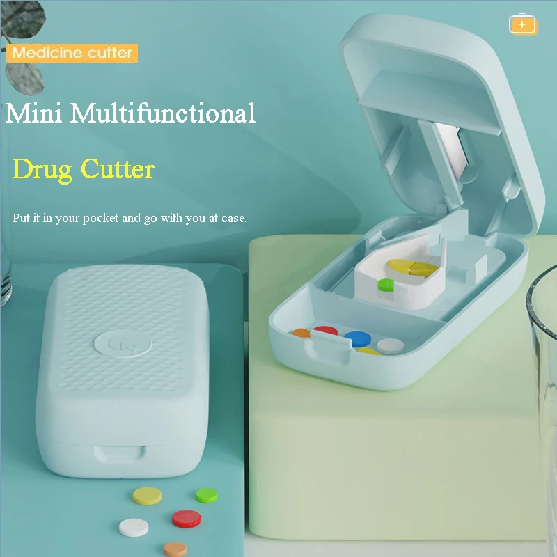 1/2 Medication Cutter Precision Splitter Waterproof Moisture-proof with Storage Box Hidden Blade Pill Separator Tablet Organizer