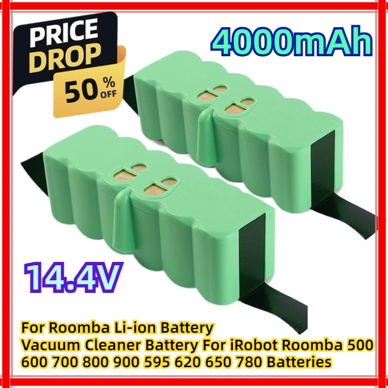 For Roomba Li-ion Battery 14.4V 4000mAh Vacuum Cleaner Battery For iRobot Roomba 500 600 700 800 900 595 620 650 780 Batteries