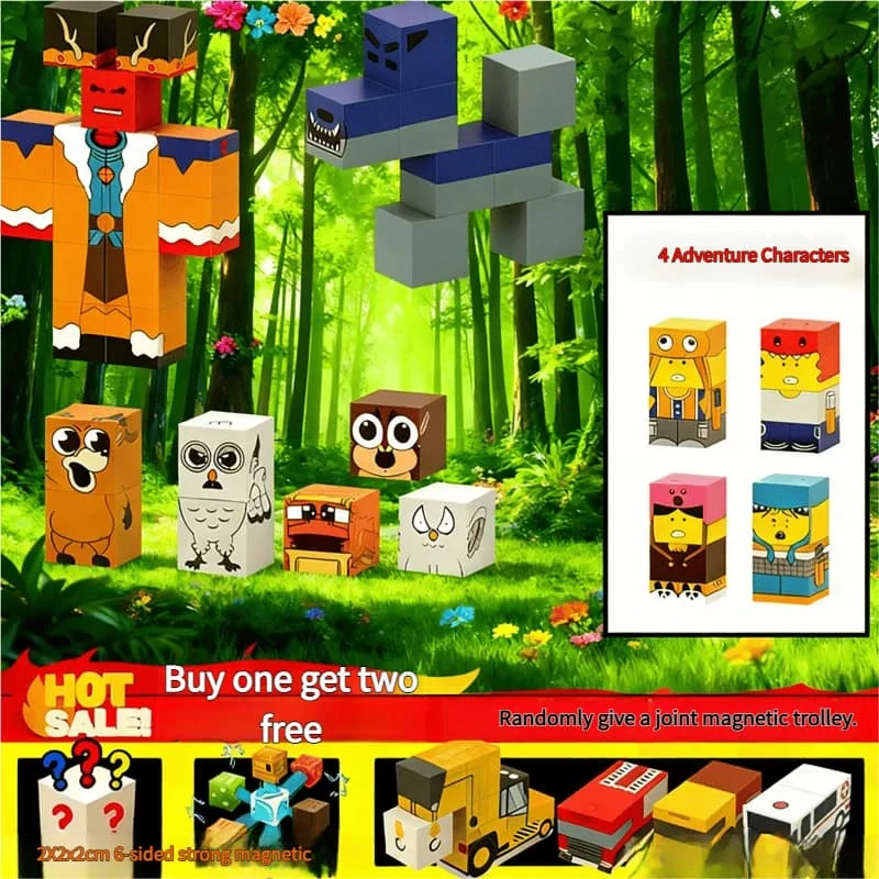 Magnetic Building Blocks Toys Forest 99Nights Theme Deer Model Figures Creative DIY Construction Set STEM Educational Sensory