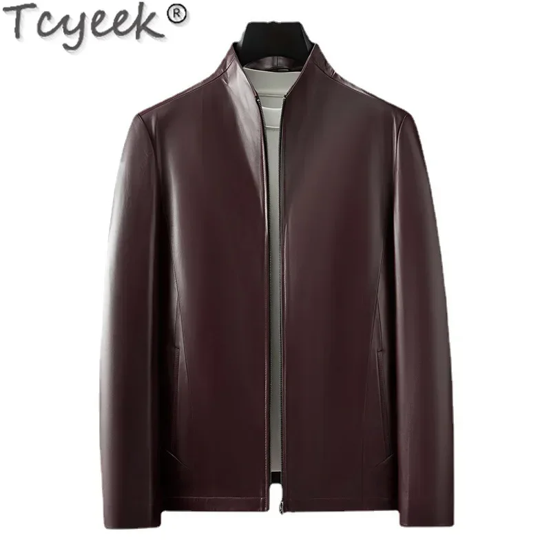 Tcyeek Real Leather Jacket Men Business Casual Leather Coat Autumn Clothes Stand Collar Sheepskin Mens Coats 2024 Jaqueta Couro