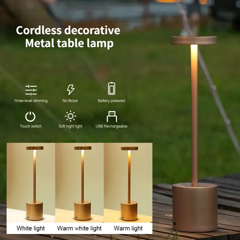 LED  Alloy Waterproof Rechargeable Desk Lamp Touch Dimming Metal Table Lamps For Bar Living Room Reading Camping Light