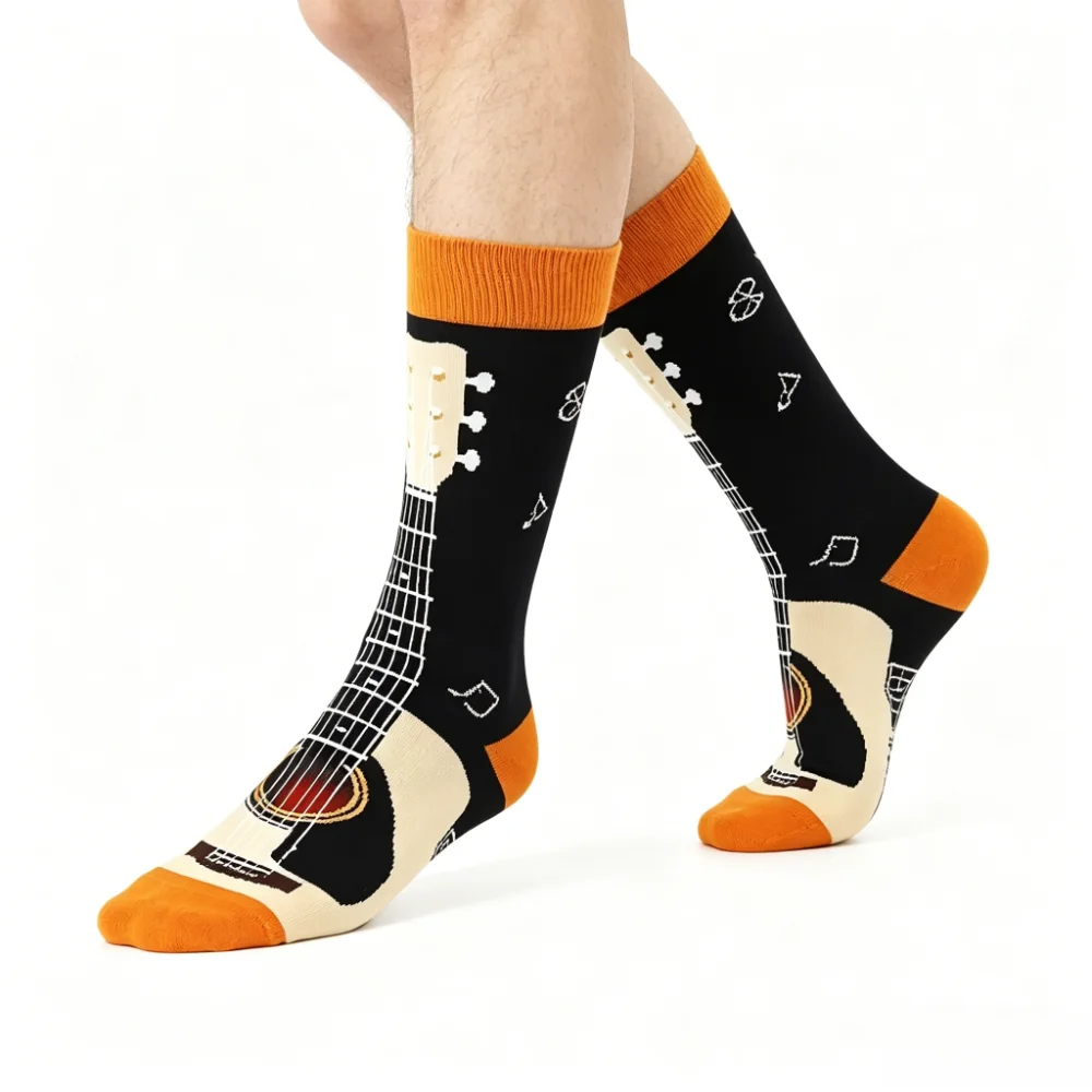Chaussettes à motif de guitare pour hommes, à la mode, innovantes, imprimées de dessins animés, respirantes, confortables, décontractées, neutres, grande taille