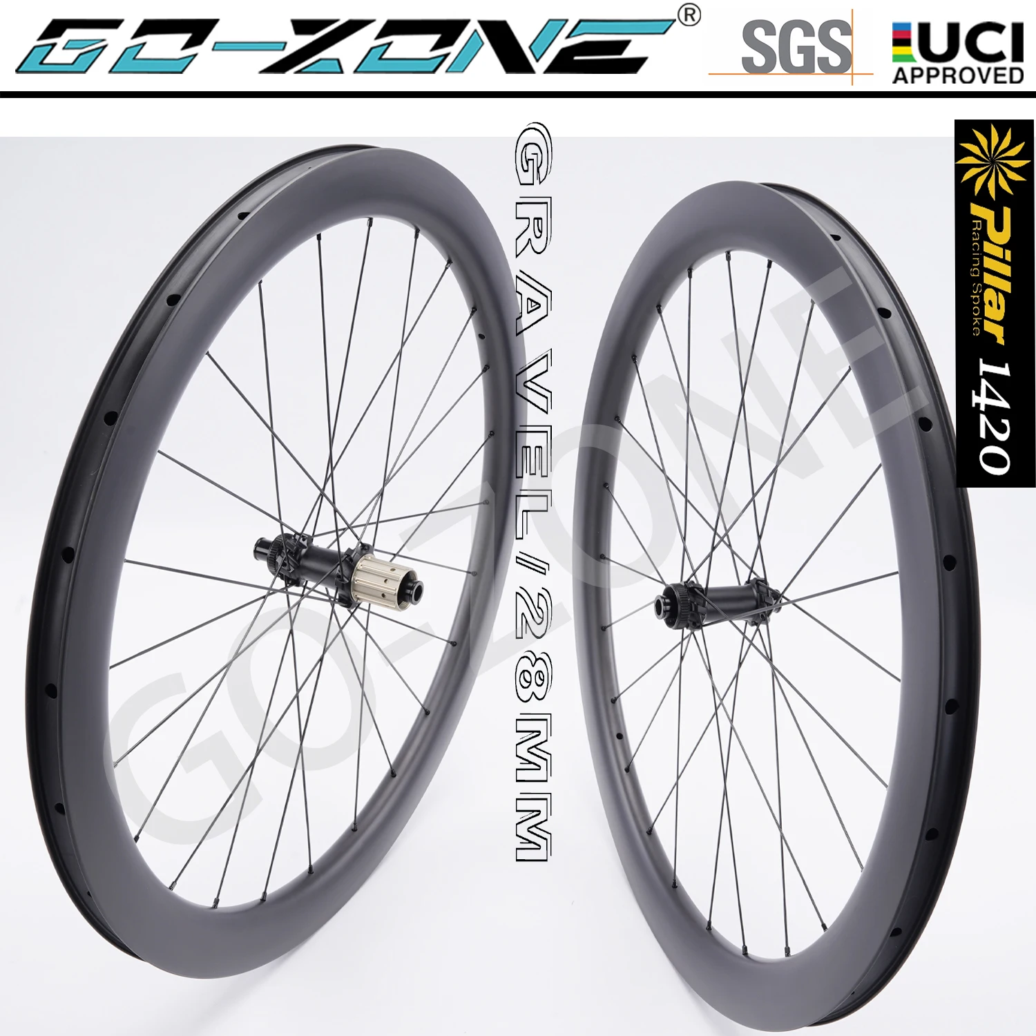 

28mm Wide 700c Disc Brake Gravel Carbon Wheelset Pillar 1420 Clincher Tubeless Tubular R260D UCI Approved Centerlock Road Wheels