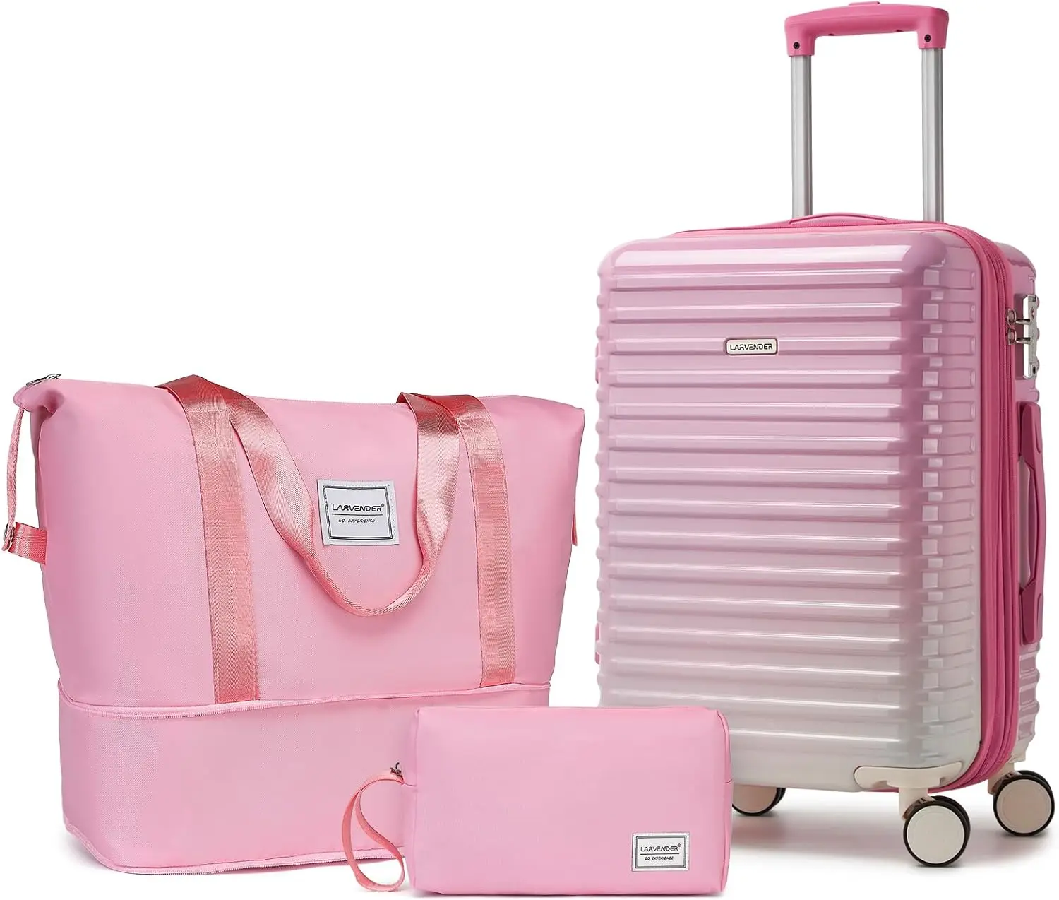 

Expandable 20 Inch Hardside Suitcase with Wheels, TSA Lock, Airline Approved Carry on Luggage for Women in Peach Sparkling