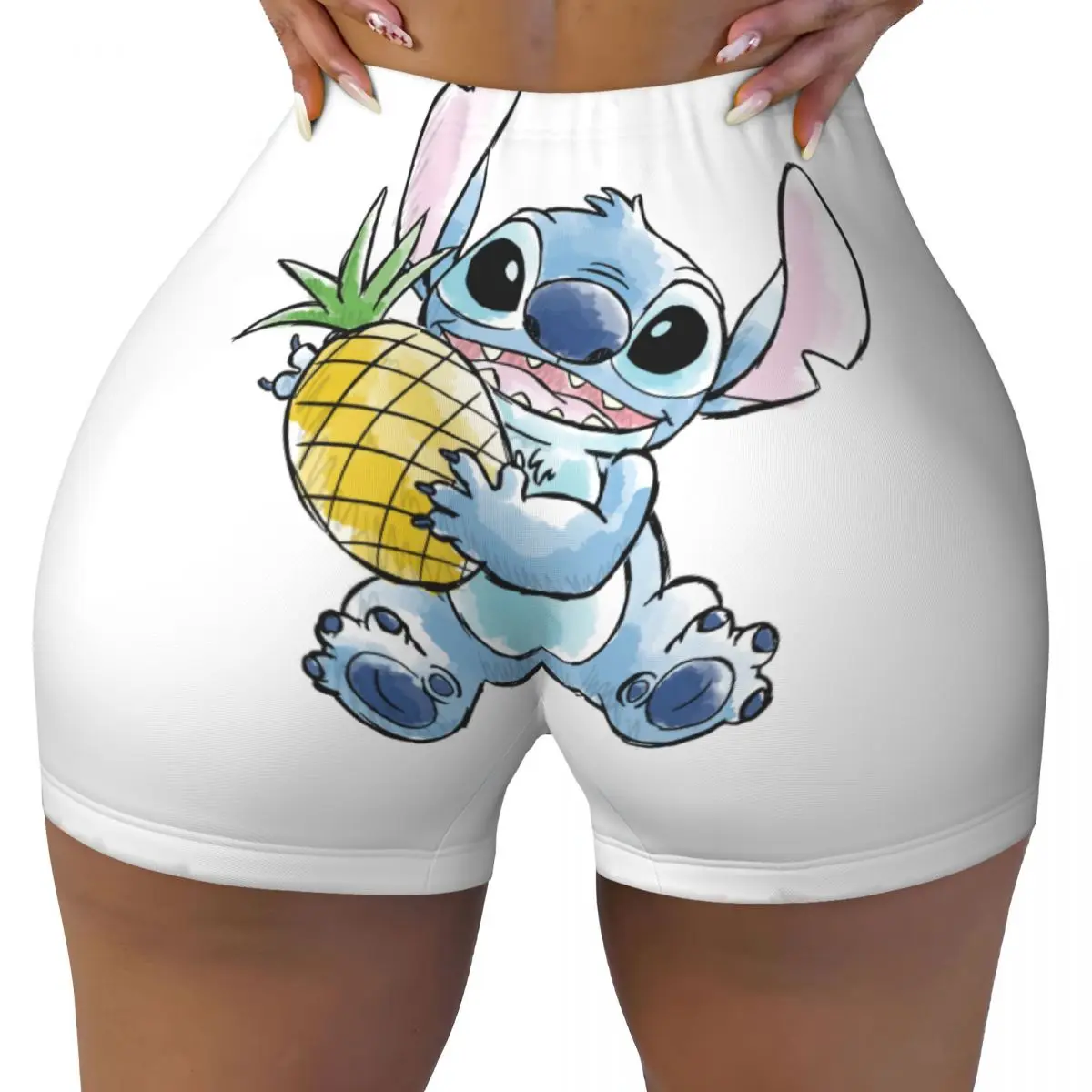 

Watercolor Stitch Holding Pineapple High Waist Yoga Tight Shorts for Women Lilo And Stitch Running Biker Fitness Gym Wear
