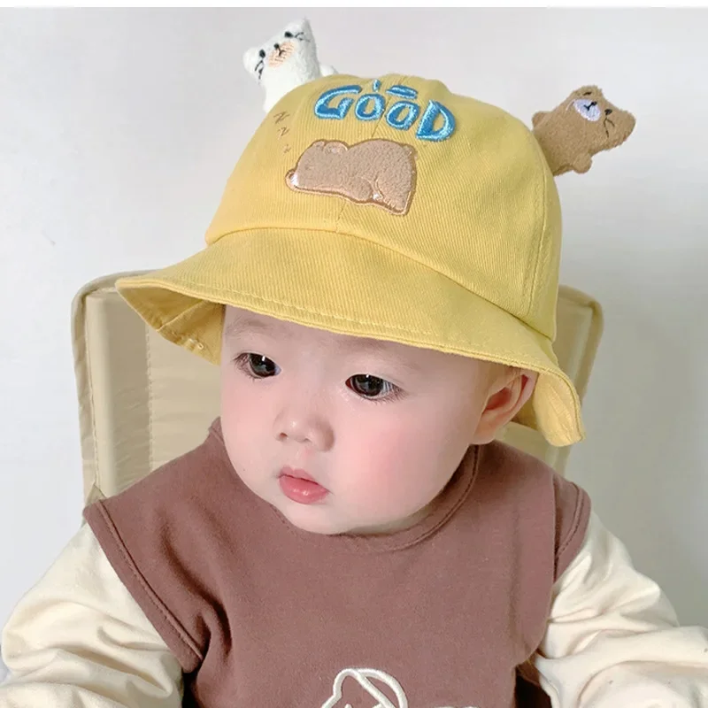 New Baby Bucket Hat With Ears Cute Cartoon Animals Baby Boy Girl Sun Cap Infant Toddler Fisherman Hat