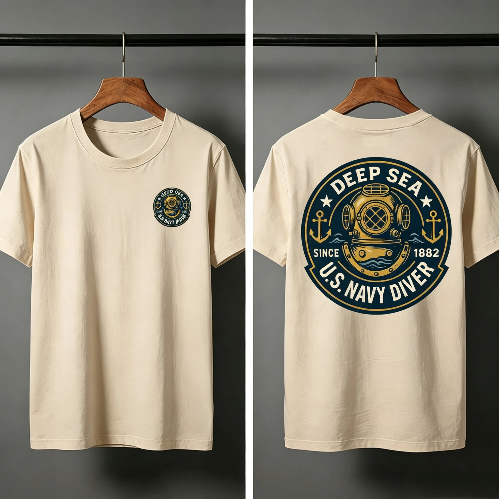 Deep Sea Diver Emblem Summer Men's T-Shirt Military Style Casual Wear Beach and Outdoor Activities Divers Clothes Y2K T Shirts