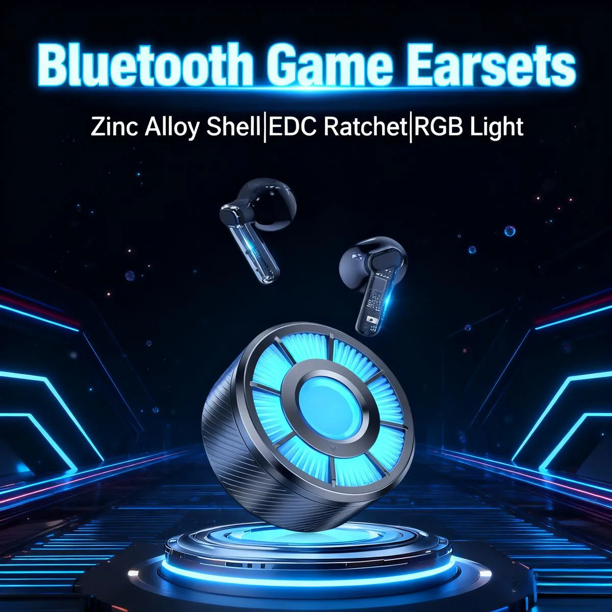 

RGB Light Wireless Bluetooth Half-in-ear Gaming Earphones Zinc Alloy Shell HIFI EDC Ratchet Earsets For Android IOS Tablet PC
