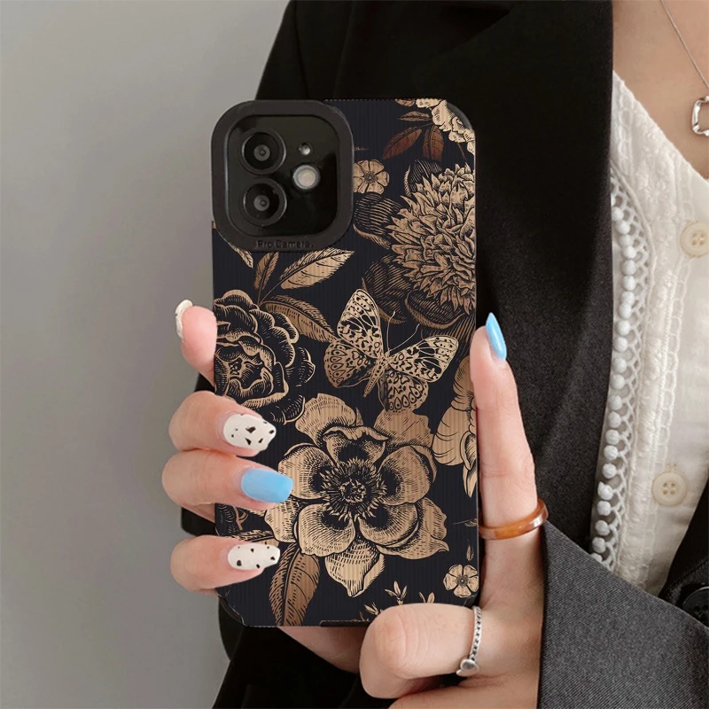 Retro Golden Butterfly Phone Case for Iphone 11 Pro Max 12 13 Iphone 14 Pro Max Iphone 15 Pro Max Case