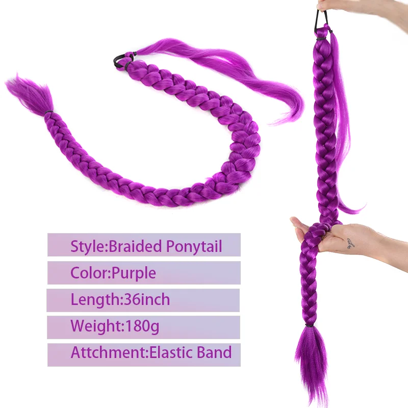 Purple Braiding Ponytail Hair Extensions for Women Synthetic Braiding Hair With Rubber Band Long Ponytail Wrap Around Hairpieces
