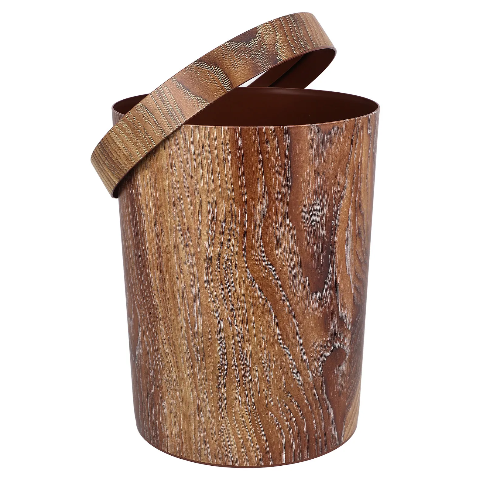

Plastic Waste Basket Trash Bin Simulation Wood Grain No Lid Home Office Bedroom Living Room Garbage Bucket Household Rubbish