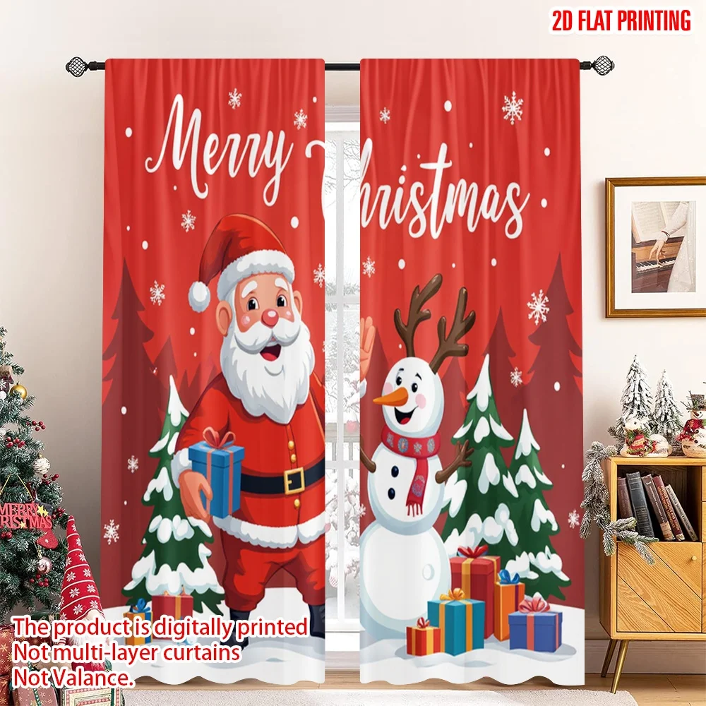 

2pcs 2D flat printing Merry Christmas Popular Window Curtains Merry Christmas Santa Snowman Gifts 100% Polyester Fabric Without