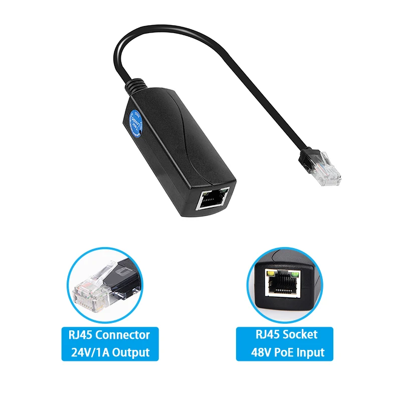 REVODATA Convertisseur PoE 48V Vers 24V - Injecteur IEEE802.3af/at 24W RJ45 Plug And Play