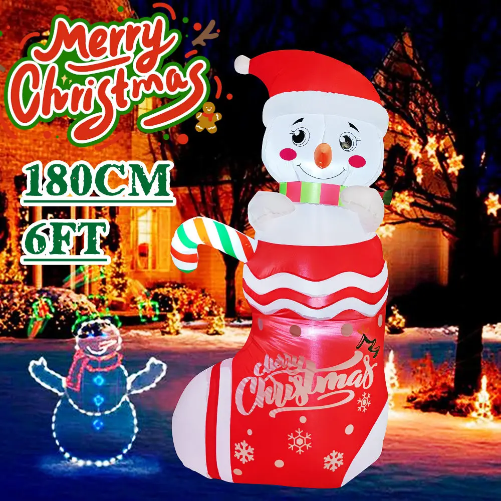 1.8M/6FT Świąteczne dmuchane buty śnieżne i bałwan - dekoracje ogrodowe z wbudowanymi światłami LED do dekoracji świątecznych na zewnątrz, trawnik i podwórko