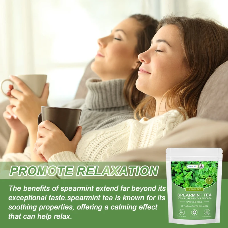 100% Pure Spearmint Herbal Tea – 28 Biodegradable Pyramid Tea Bags, Caffeine-Free, Digestive & Calm Support Soothe Bloating