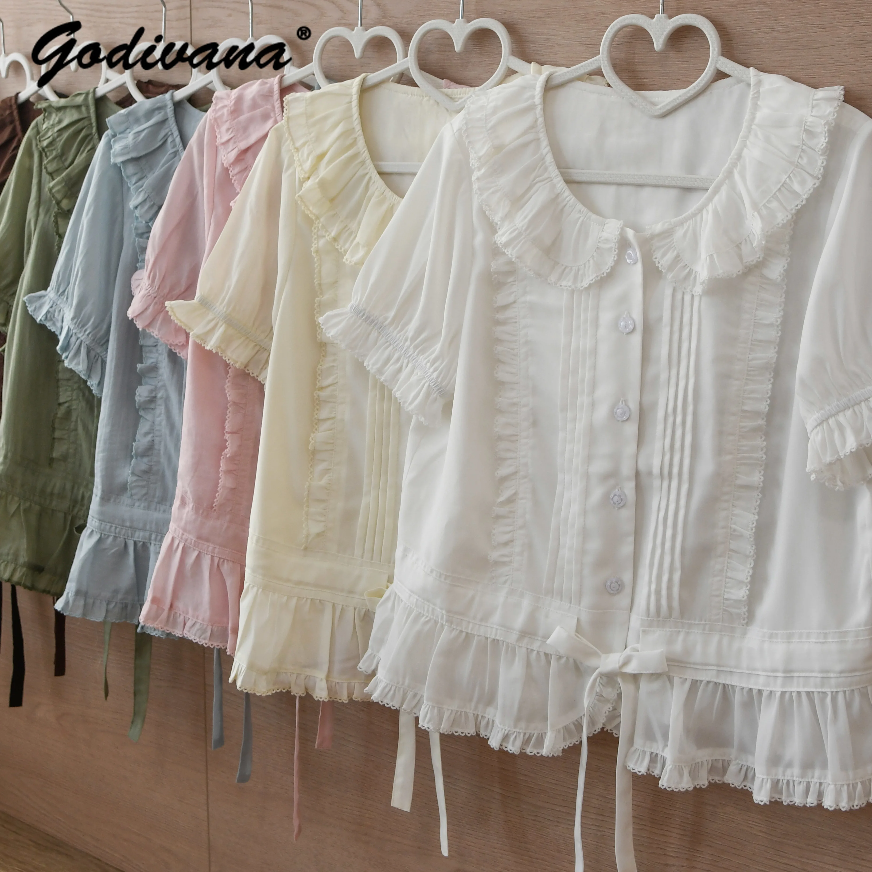 

Lolita New Summer Shirt Cla Solid Color Girl Women's Cute Soft Short-sleeved Loose Shirt Inner Top Blusas