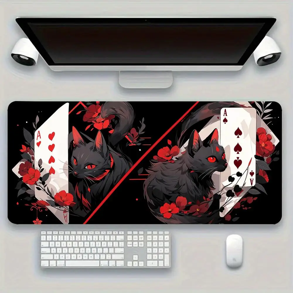 

XXL Large Gaming Mouse Pad with Poker Cards and Black Cat Design,Laptop Accessory,Stitched Edge,Suitable for Office and Home Use