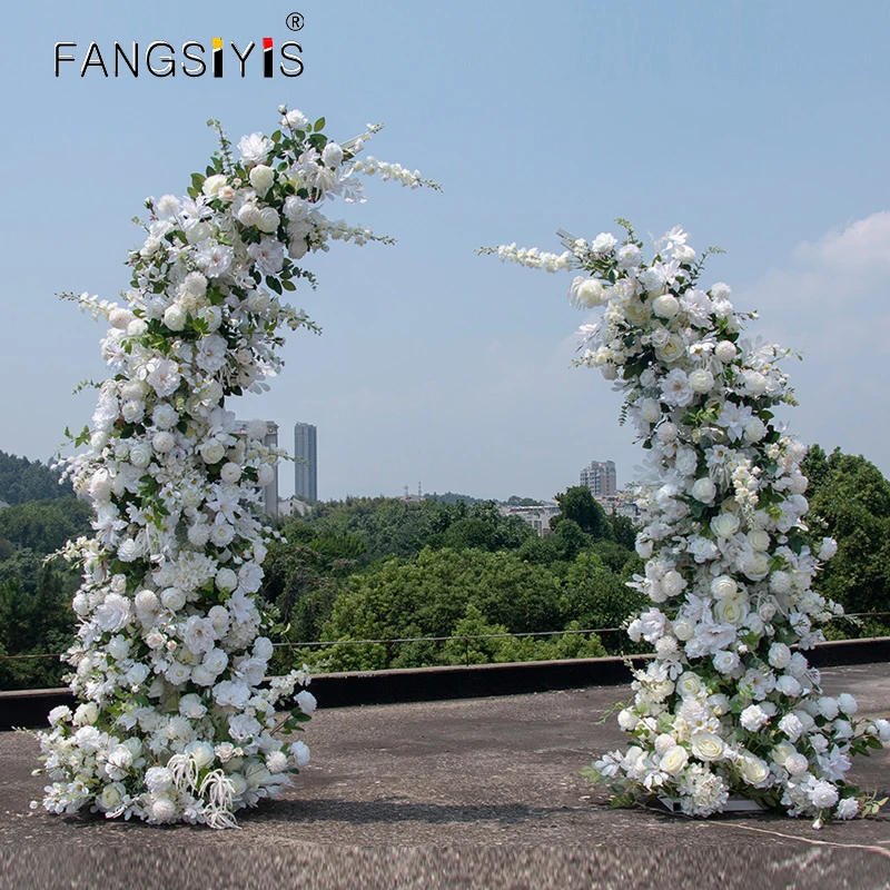 

Luxury White Rose hydrangea Hyacinth Floral Arrangement With Horn Arch Wedding Backdrop Props Table Centerpieces Flower Ball