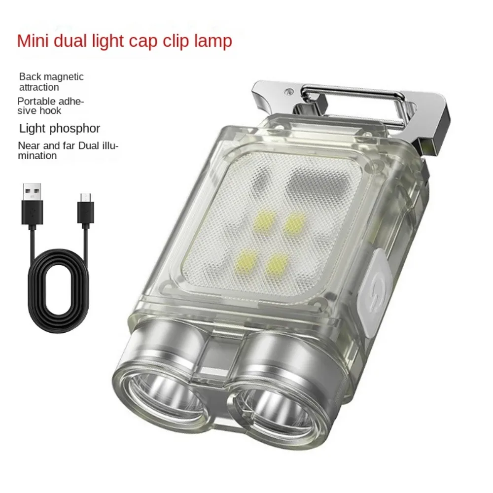 Pocket 6 Modes Keychain Light Dual Light Source Ultra-Bright Fluorescent Flashlight Magnetic Waterproof Hat Lamp Emergency