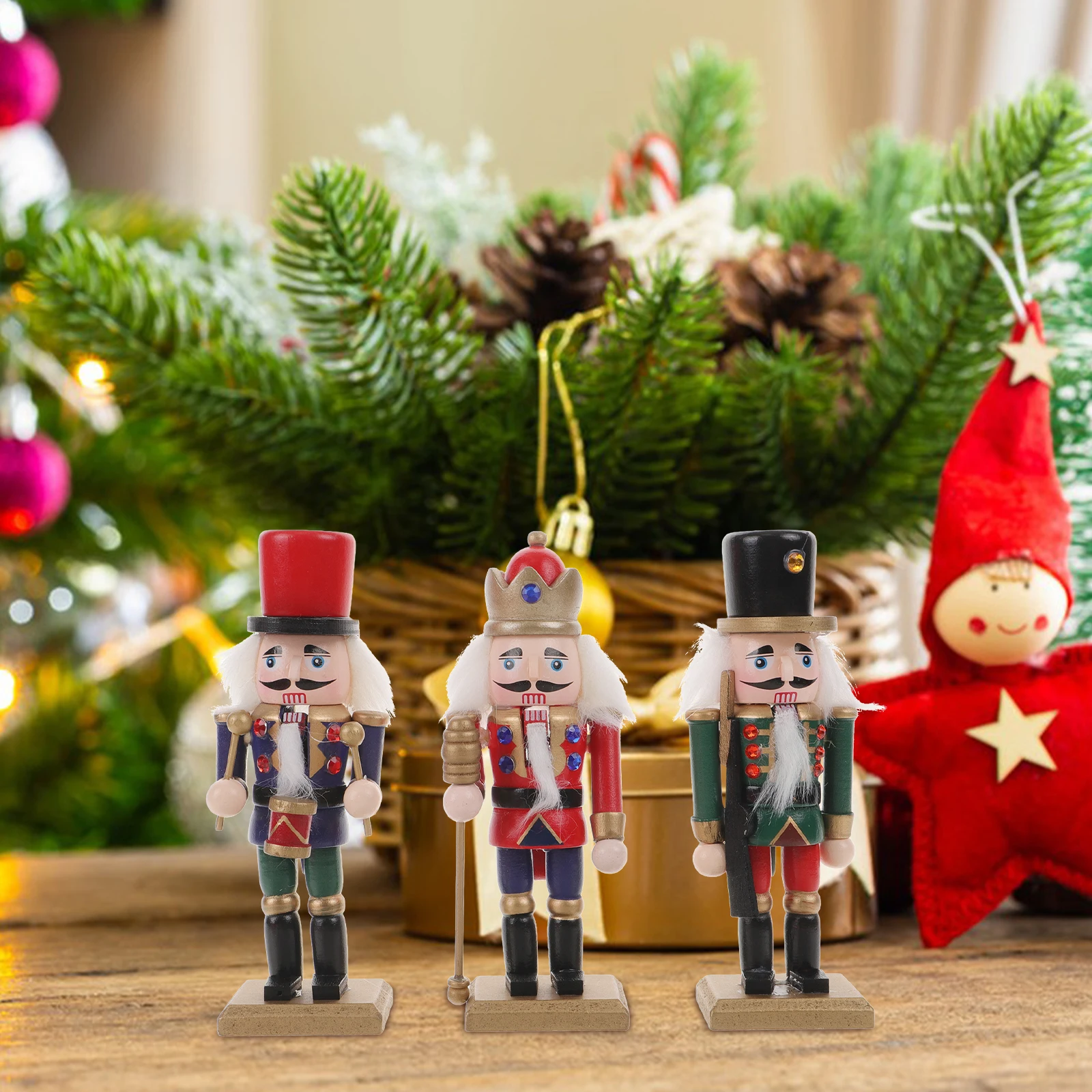 

3pcs Nutcracker Soldier Puppet Wooden Adornment Christmas Decor Bedroom Living Room Tabletop Home Decoration Item