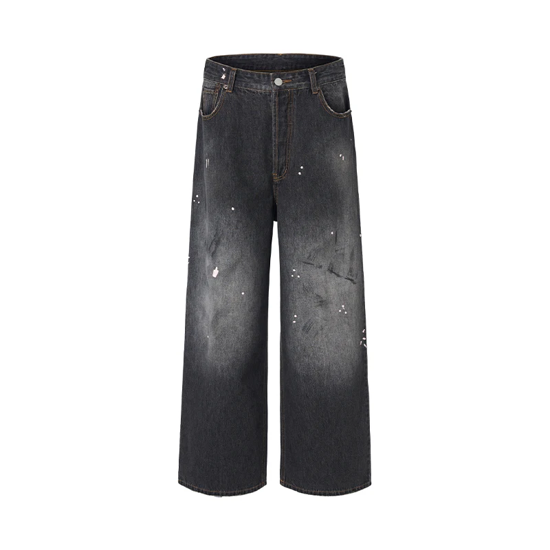 

2025 Autumn Retro Vintage Black Grey Jeans for Men, Loose Straight, Wide Legs, Fashionable and Nostalgic Y2K Pants