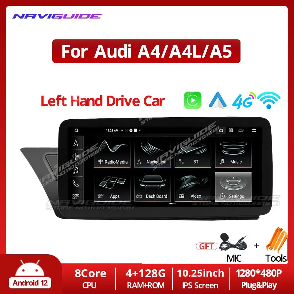 

NAVIGUIDE 10.25'' 1280*480P Android 12.0 Car Radio For Audi A4 A4L A5 2009-2017 Multimedia GPS Navigation Player Carplay WIFI BT