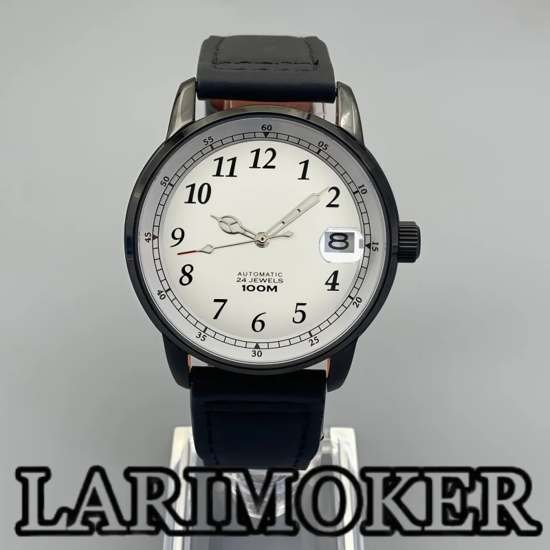 LARIMOKER 38.3mm Men's Mechanical Watch Stainless Steel Case Green Luminous Suitable for NH35 Movement 100M Water Resistant