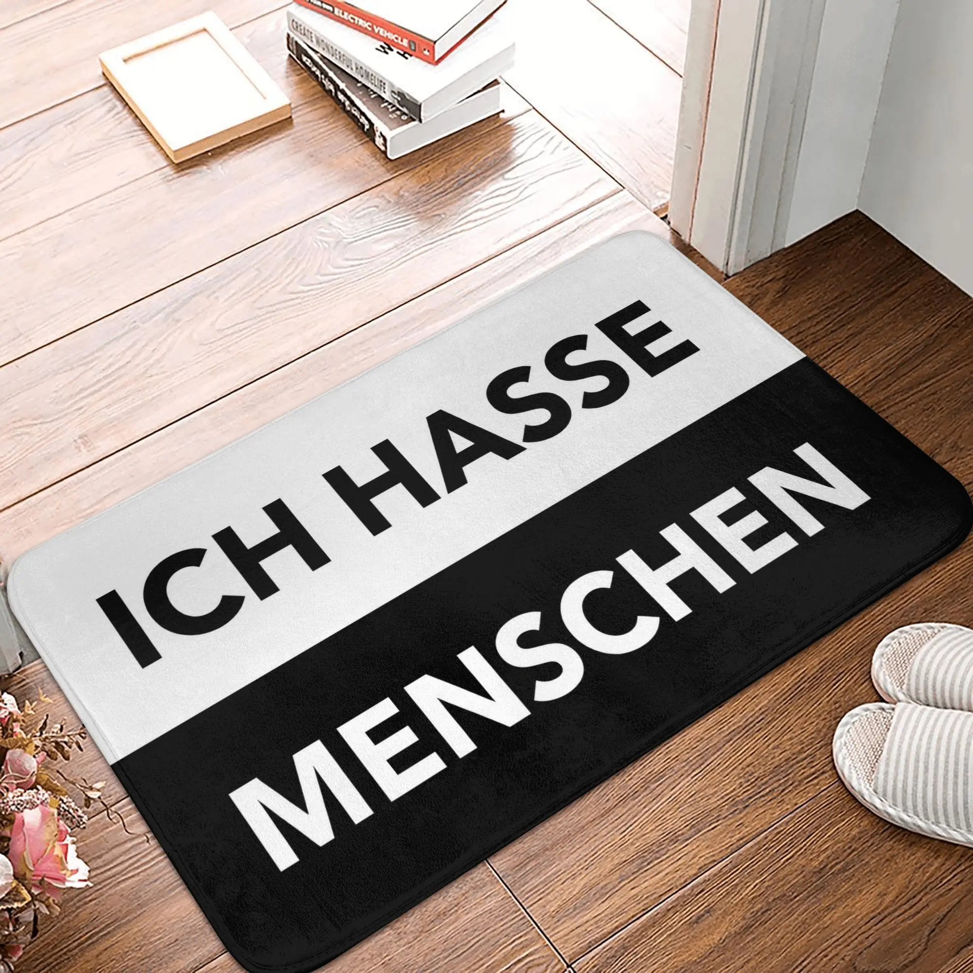 أبيض وأسود Ich Hasse Mensch سجادة باب أمامية مضادة للانزلاق داخلي سريع الجفاف ممسحة المطبخ شرفة مدخل البساط السجاد #1