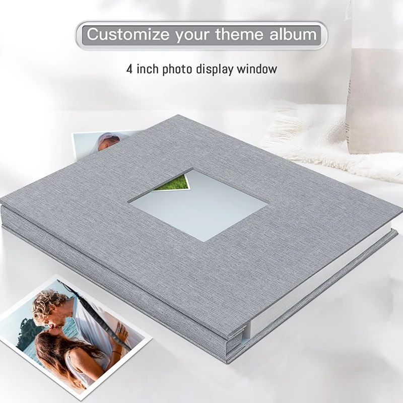 

Grey Photo Album Scrapbook Album With Picture Display Window,40 Pages DIY Scrapbook Album ,Linen Cover Memory Book