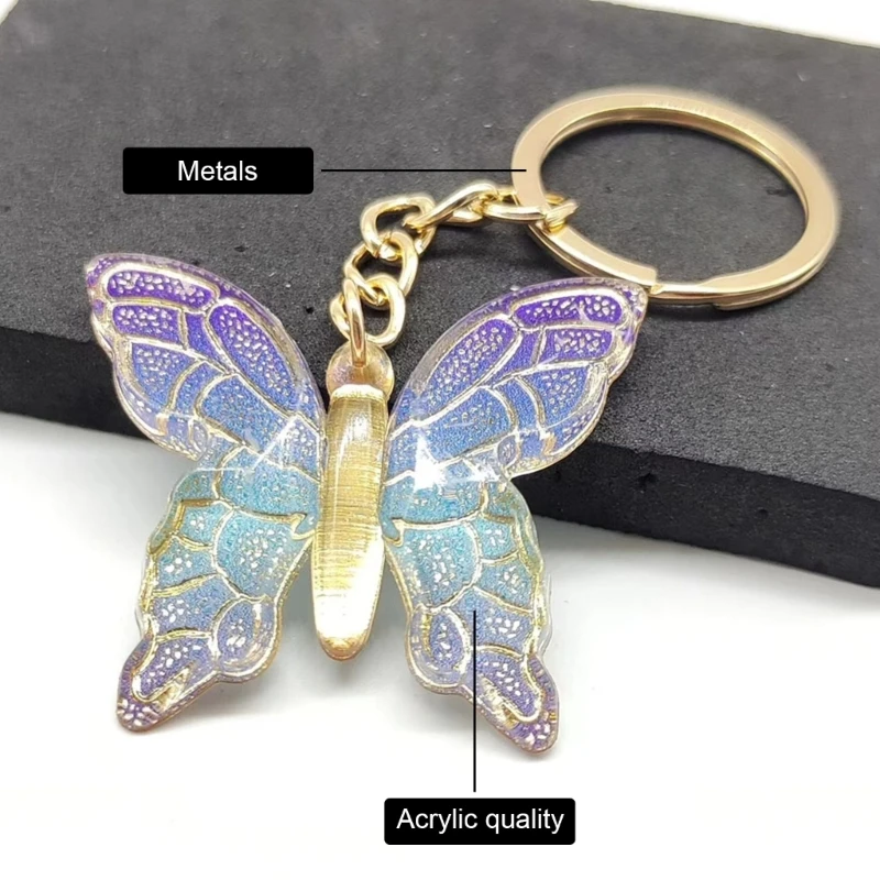 Elegant Butterfly Key Holder Stylish Acrylic Key Chain Colorful Keyring Bag Pendant Ornament for Daily Use