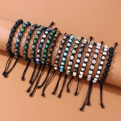 Wholesale Rope Braided Bracelets Natural Stone 6mm Round Beads Bracelet Adjustable Handmade Weave Bracelets for Women Men