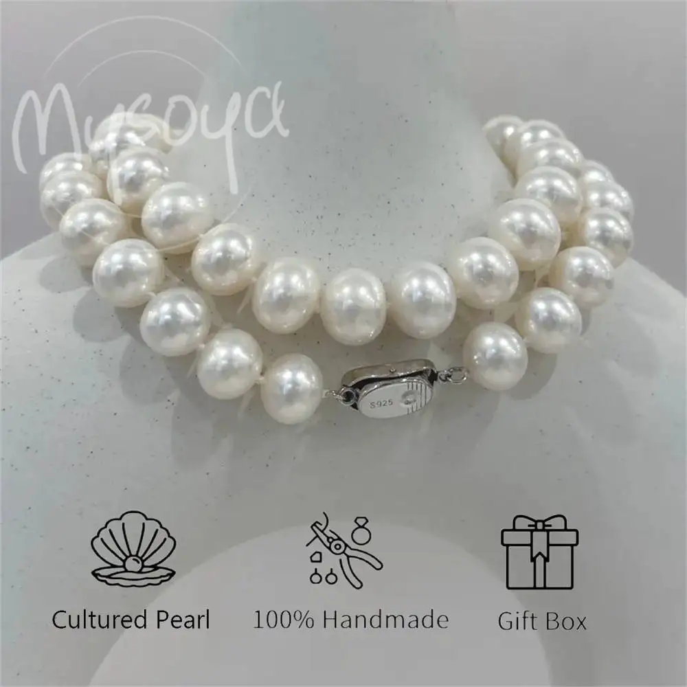 

MYSOYA белые круглые бусины Эдисона, ожерелье из пресноводного жемчуга 9-10 мм, подарочная коробка, подарок для нее/высокого, на день рождения/свадьбу/День святого Валентина