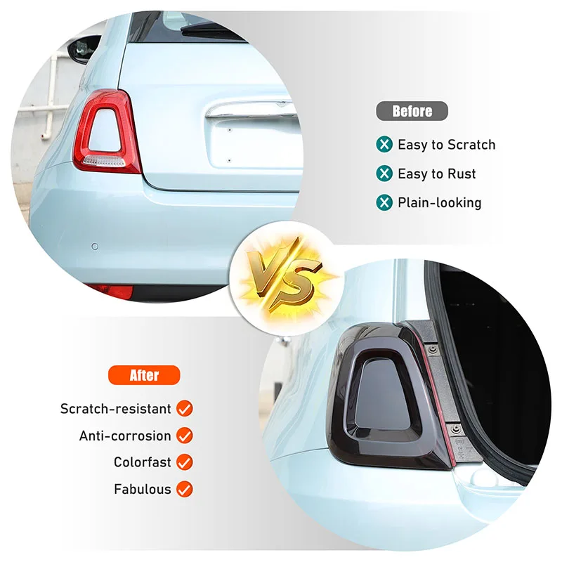 For Fiat 500 2016-2023 ABS Car High Beam Tail Light Decorative Cover Brake Light Indicator Light Protective Cover Accessories