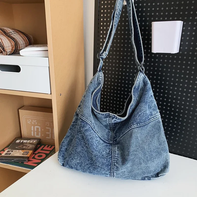 

Denim Shoulder Bags Zipper Fashion Ladies Bags on Sale 2024 High Quality Sewing Thread High Capacity Casual Crossbody Bag