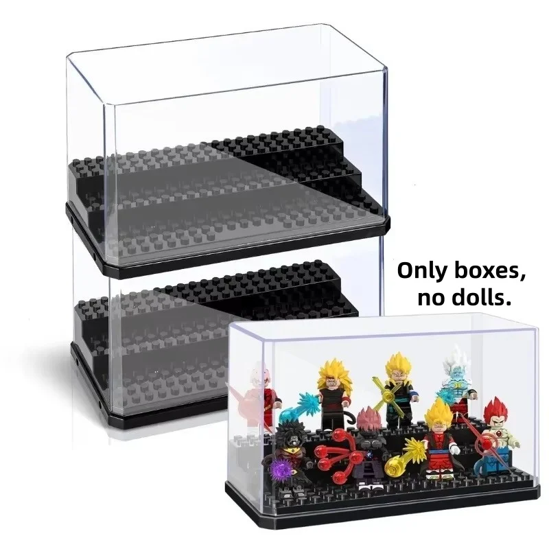 Boîte de présentation compatible pour blocs de construction, boîte transparente en acrylique détachable anti-poussière pour figurines humanoïdes, cadeau pour l'assemblage de poupées.